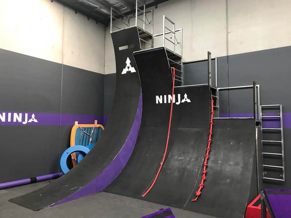 Ninja Nation Obstacles: What Makes us Different! warped walls at a Ninja Warrior gym in Melbourne, Australia.
